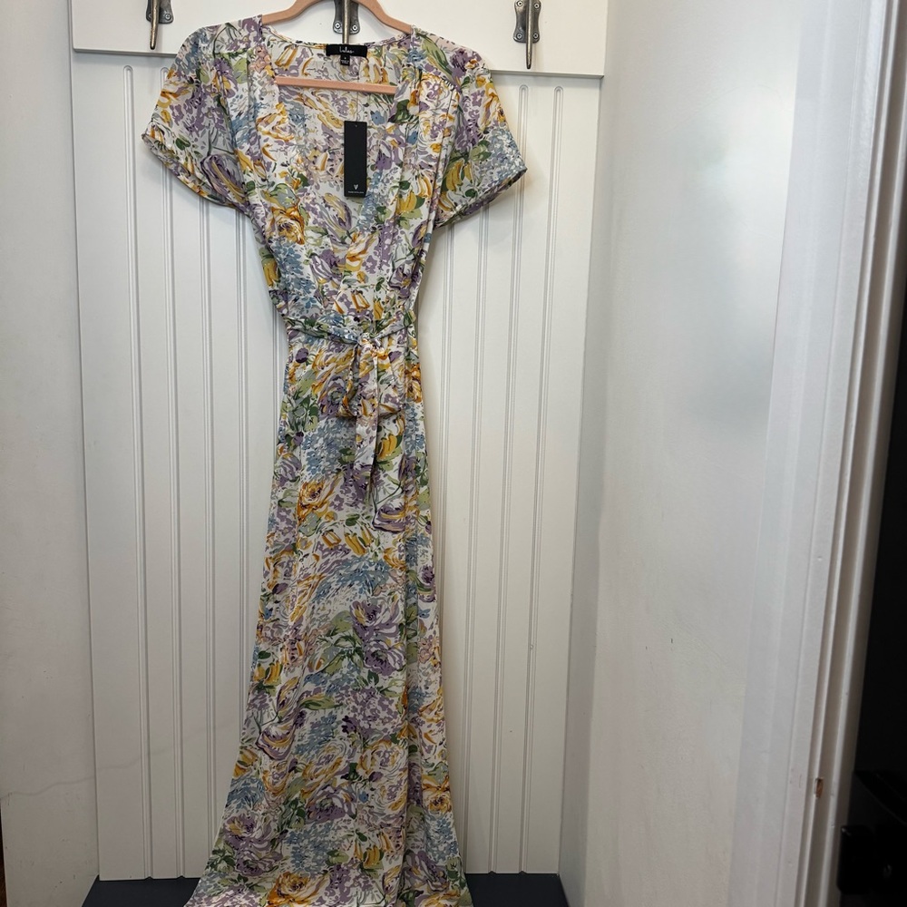 Lulu's Feels Magical Ivory Floral Print Short Sleeve Wrap Maxi Dress Sold Out S - Picture 8 of 14